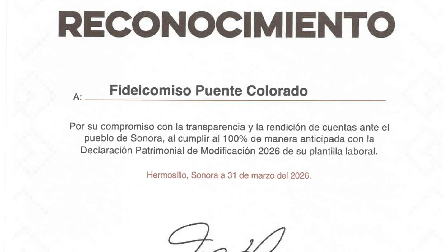 Fideicomiso Puente Colorado recibe reconocimiento de la Secretaría Anticorrupción y Buen Gobierno