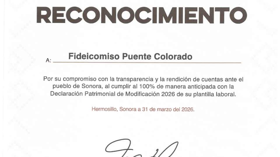 Fideicomiso Puente Colorado recibe reconocimiento de la Secretaría Anticorrupción y Buen Gobierno